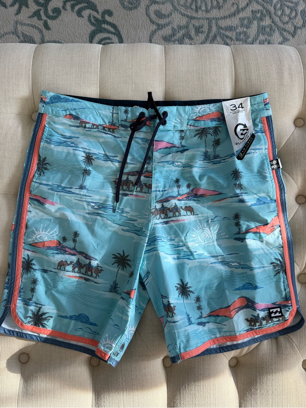 Billabong Men’s Light Blue & Coral Tropical Swim Board Shorts